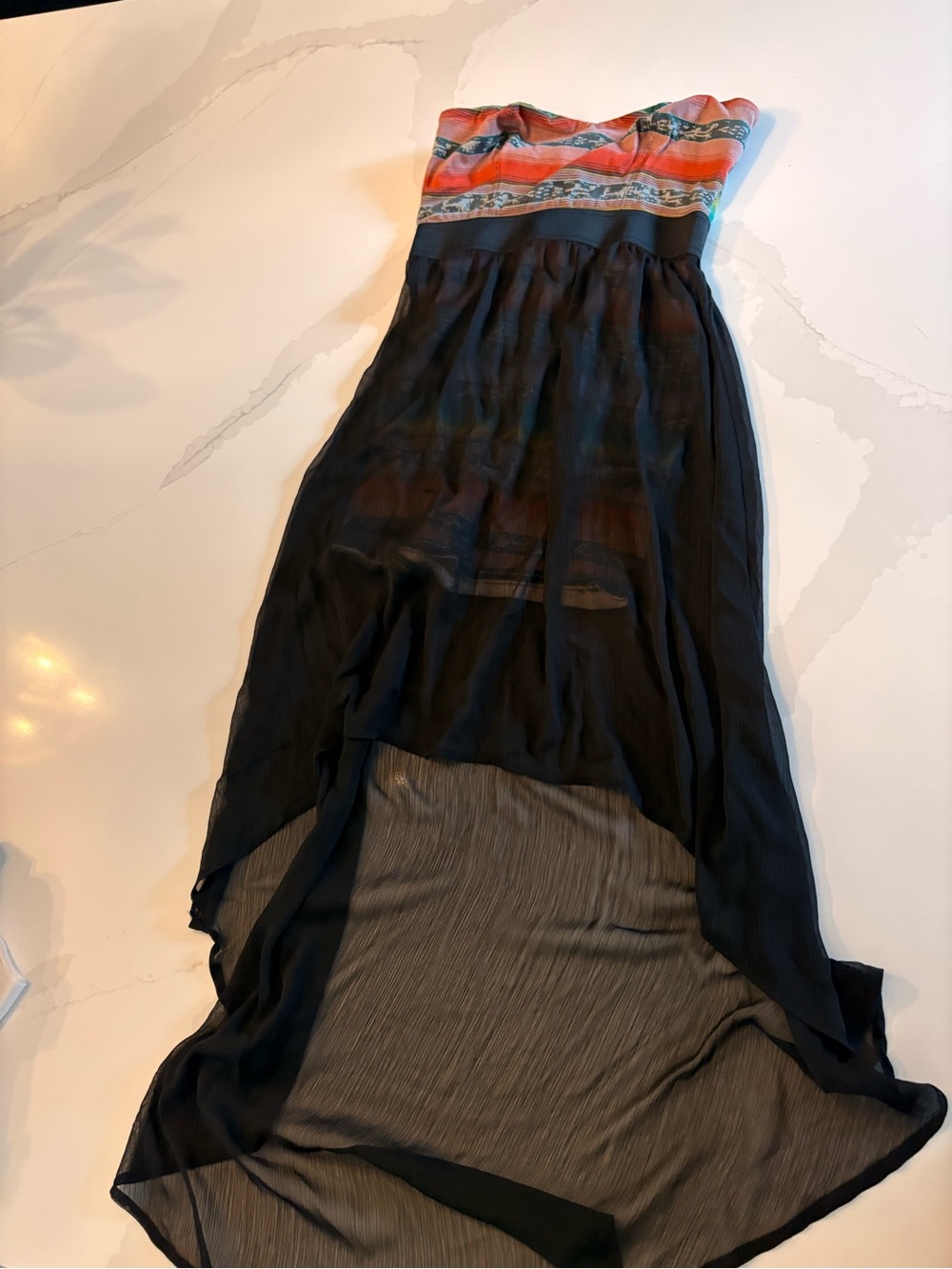 American Rag Black High-Low Dress with Coral and Teal Bandeau